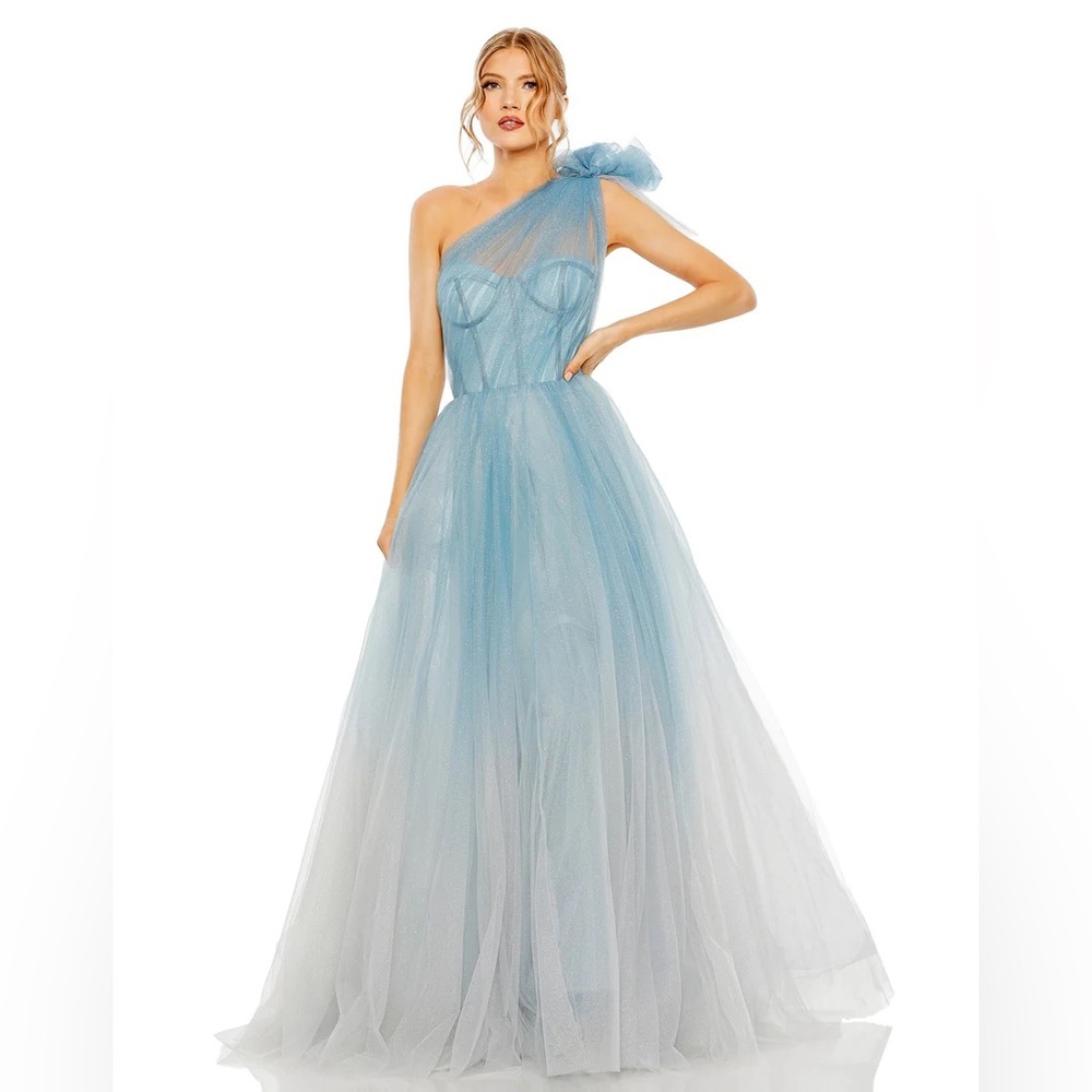 Mac Duggal one shoulder glitter ombré dress